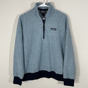 Patagonia Light Blue Quarter-Zip Wool “Fleece” with Navy Trim